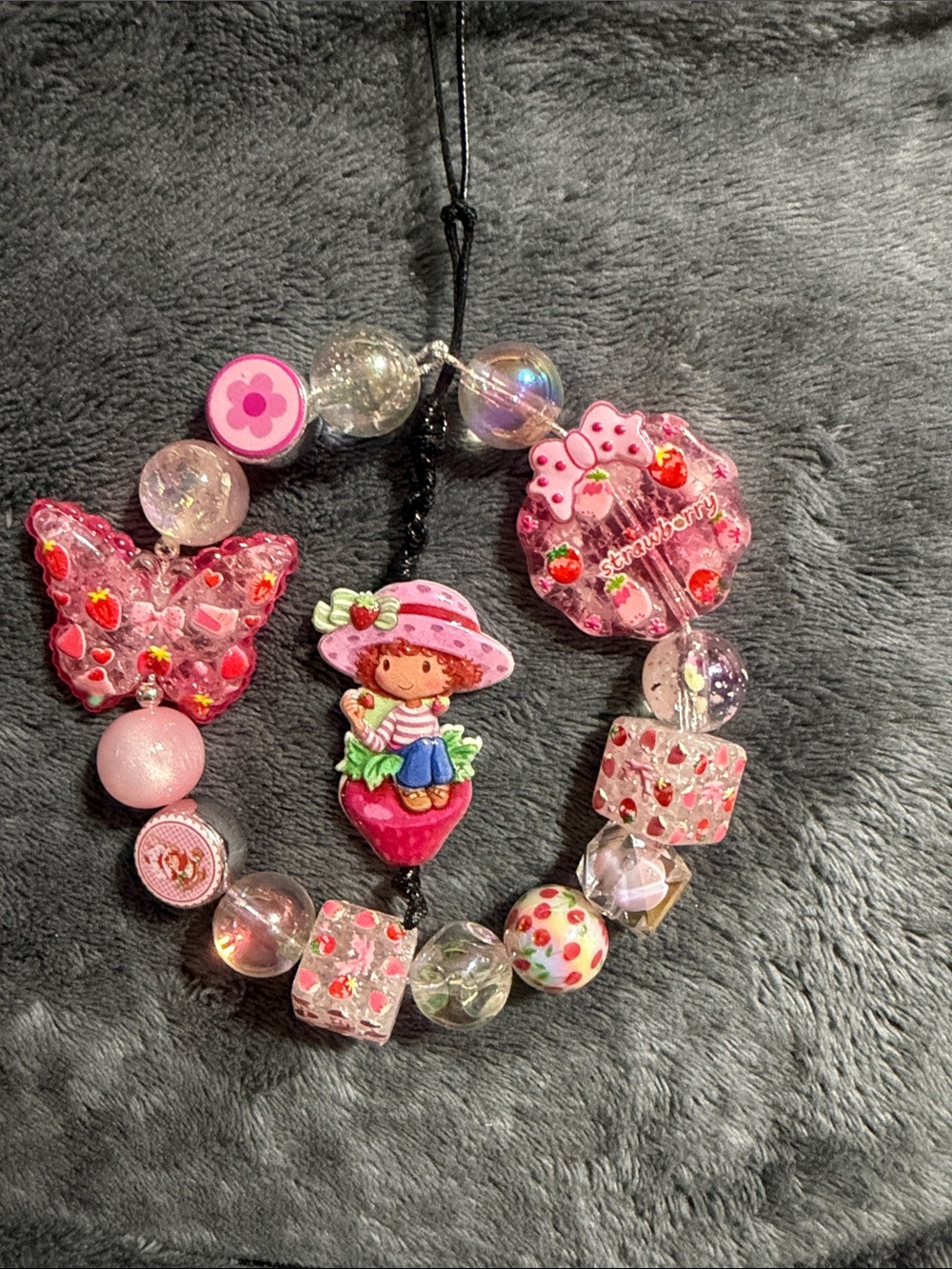 Strawberry-Themed Pink Charm Car Hanger